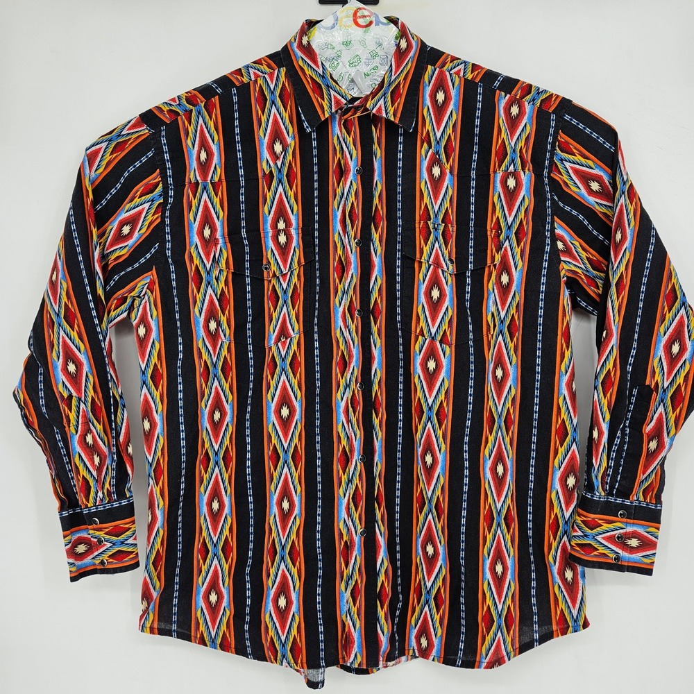 Vintage Wrangler Shirt Mens Extra Large Pearl Snap Aztec Southwest Western Rodeo